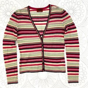 MISSONI Colorful Stripe Pointelle Knit Cardigan IT 38 - US 2 XS/S Lightweight